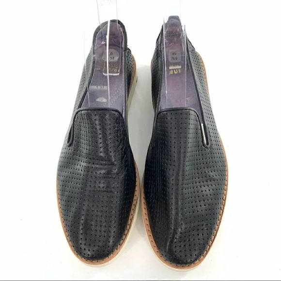 Johnston and Murphy flats sz 6 black laser cut leather flatform loafers academia - Picture 2 of 12